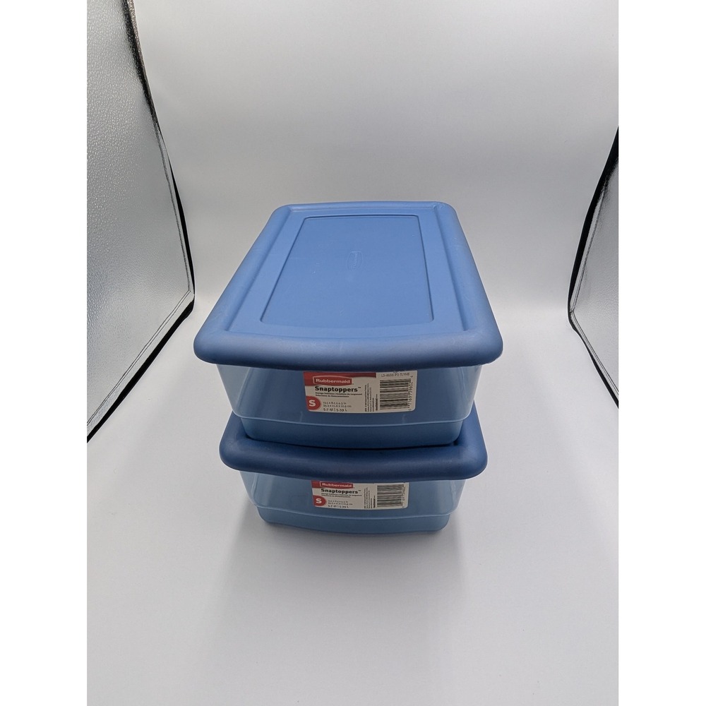 Vintage Rubbermaid Snaptoppers Storage Bins Blue Plastic Snap Lid 5.7 Qt 2 Small